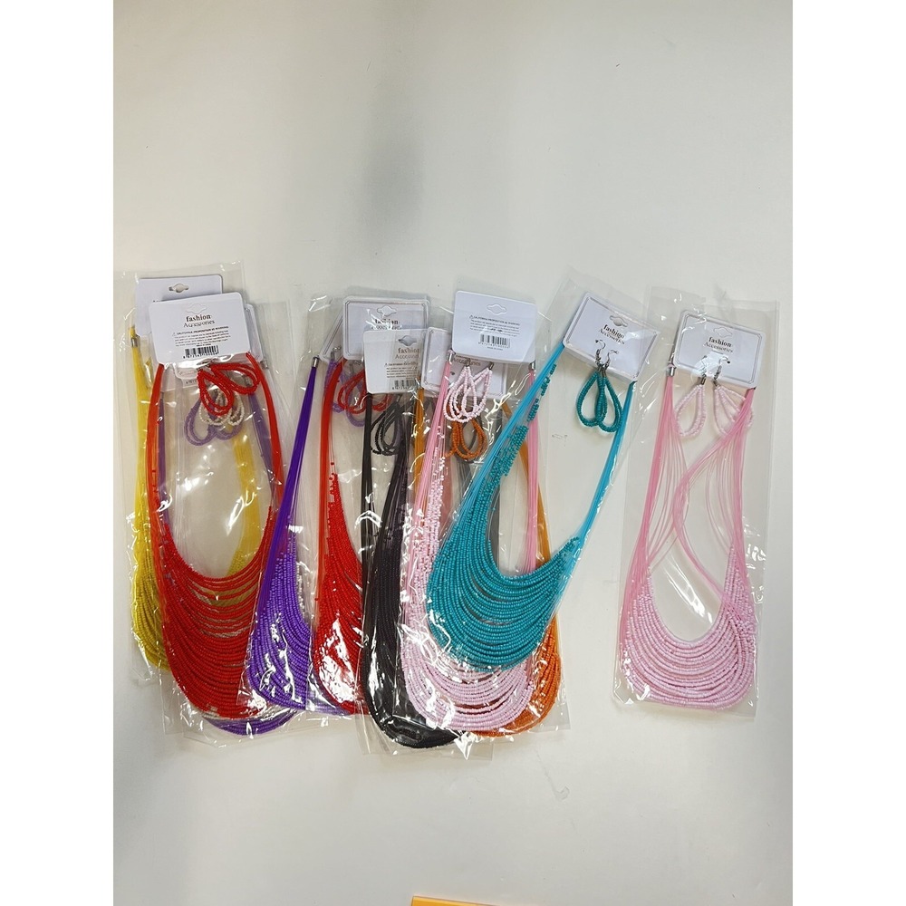 New 12 Necklaces Multi Strand Mini Seaweed Multicolored + Earrings